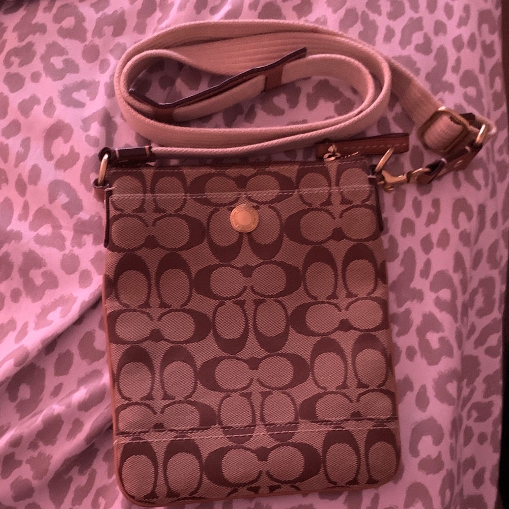 Coach Signature Tan Crossbody Bag Vintage